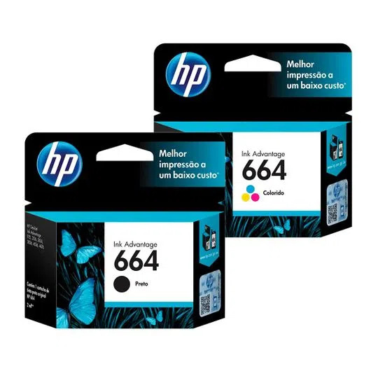 Kit Cartucho Original Hp 664 Preto e Colorido